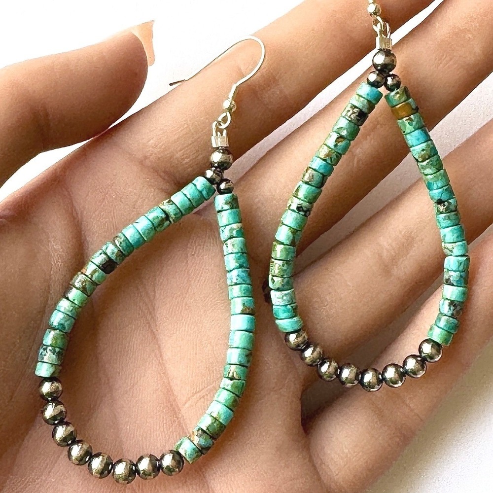 Navajo Pearl Jacla Earrings Turquoise 2.75in Sterling Corriann Smith Native Amer